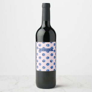 Etiqueta Para Botella De Vino Regalo Personalizado de Acuarela de Arándanos Azul