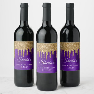 Etiqueta Para Botella De Vino Regalos con Brillo Dorado Goteo Índigo Púrpura Cum