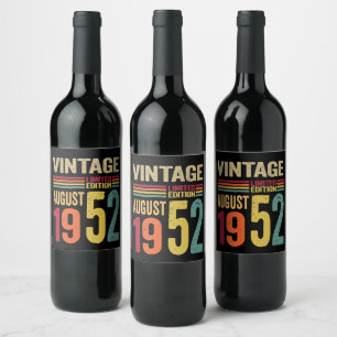 Etiqueta Para Botella De Vino Regalos de 70 años de antigüedad Agosto de 1952 -