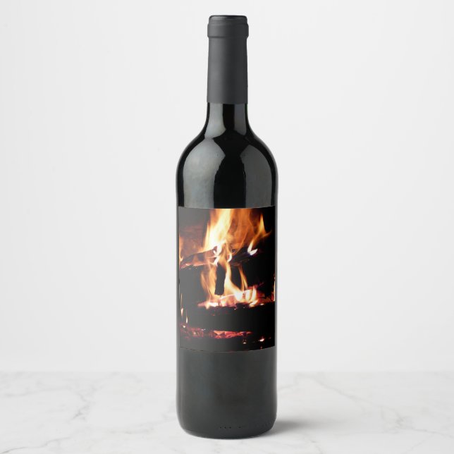 Etiqueta Para Botella De Vino Registros en la fotografía de fuego cálido de la c (Anverso)
