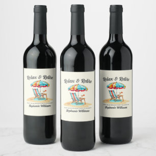 Etiqueta Para Botella De Vino Relájese y retire la silla Tropical Coctail Beach