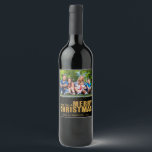 Etiqueta Para Botella De Vino Relieve metalizado dorado de lujo Merry Christmas<br><div class="desc">Relieve metalizado dorado de lujo,  Feliz Navidad Personalizado Fotoetiqueta de vino.</div>