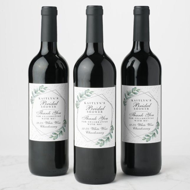 Etiqueta Para Botella De Vino Relieve metalizado plateado geométrico Eucalyptus  (Botellas)