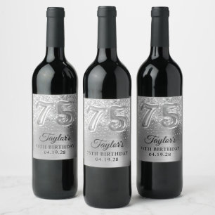 Etiqueta Para Botella De Vino Relieve metalizado plateado Purpurinoso número 75 