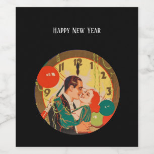 Etiqueta Para Botella De Vino Reloj de beso de Nochevieja Vintage Art Deco