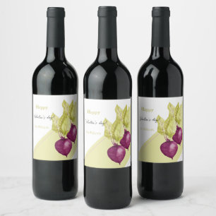 Etiqueta Para Botella De Vino Remolachas Lindas en Amor Acuarela Pintada a Mano
