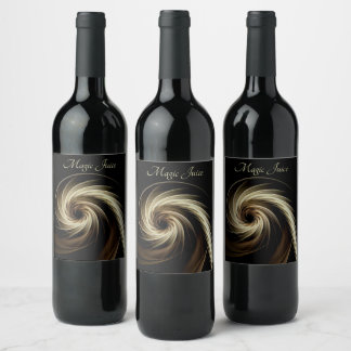 Etiqueta Para Botella De Vino Remolino dorado sobre negro 