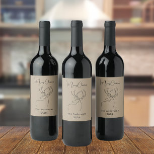 Etiqueta Para Botella De Vino Reno moderno abstracto beige de Navidad