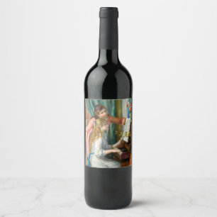 Etiqueta Para Botella De Vino Renoir Dos Niñas en el Piano Imprimir Música Arte