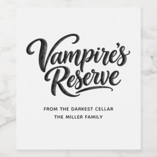 Etiqueta Para Botella De Vino Reserva del Vampiro   Fiesta de Halloween Gótica y