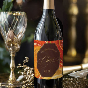 Etiqueta Para Botella De Vino Resumen Agate Boda Cheers Hot Naranja ID827