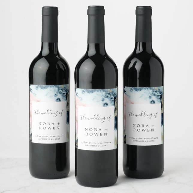 Etiqueta Para Botella De Vino Resumen Boda de acuarela celeste (Botellas)