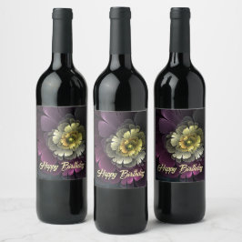Etiqueta Para Botella De Vino Resumen de la flor fractal gris purpur moderna