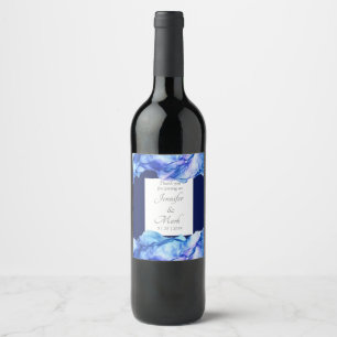 Etiqueta Para Botella De Vino Resumen Etiqueta de Boda de color azul seda