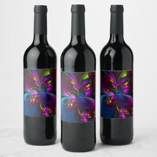 Etiqueta Para Botella De Vino Resumen floral moderno Patrón azul rojo del arte #