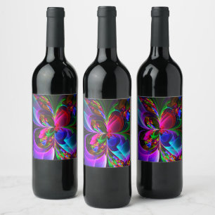 Etiqueta Para Botella De Vino Resumen floral moderno Patrón azul rojo del arte #