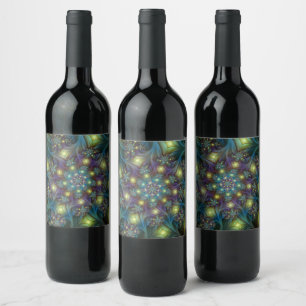 Etiqueta Para Botella De Vino Resumen ilustrado brillante arte fractal púrpura V