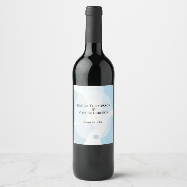Etiqueta Para Botella De Vino Resumen moderno Boda artístico Minimalista azul (Anverso)