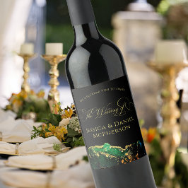Etiqueta Para Botella De Vino Resumen moderno Boda de oro verde negro