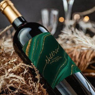 Etiqueta Para Botella De Vino Resumen Purpurina Strata Cheers Dk Green ID903