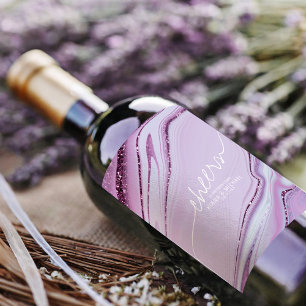 Etiqueta Para Botella De Vino Resumen Purpurina Strata Cheers Lilac ID903