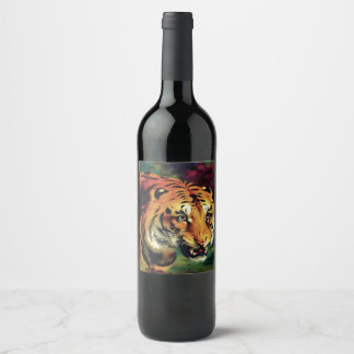 Etiqueta Para Botella De Vino Retrato artístico del tigre parpadeante