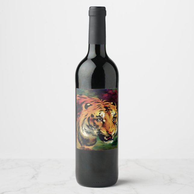 Etiqueta Para Botella De Vino Retrato artístico del tigre parpadeante (Anverso)