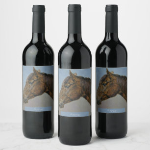 Etiqueta Para Botella De Vino Retrato de hermoso caballo marrón