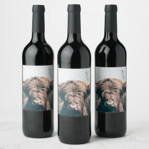 Etiqueta Para Botella De Vino Retrato de vaca Highland
