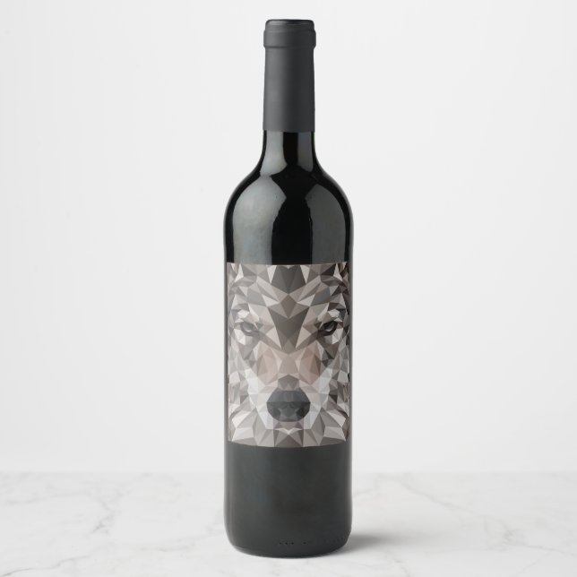 Etiqueta Para Botella De Vino Retrato geométrico de Lone Wolf (Anverso)