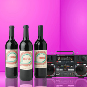 Etiqueta Para Botella De Vino Retro 1986 Cumpleaños número 40 Coral Boho Rayas