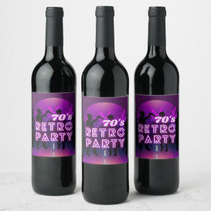 Etiqueta Para Botella De Vino Retro 80 Disco Dance Fiesta Neon Purple Funky