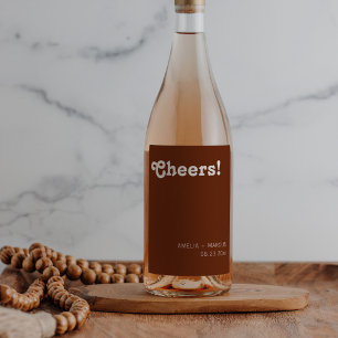 Etiqueta Para Botella De Vino Retro Chic Moderno Terracota Aplausos Boda