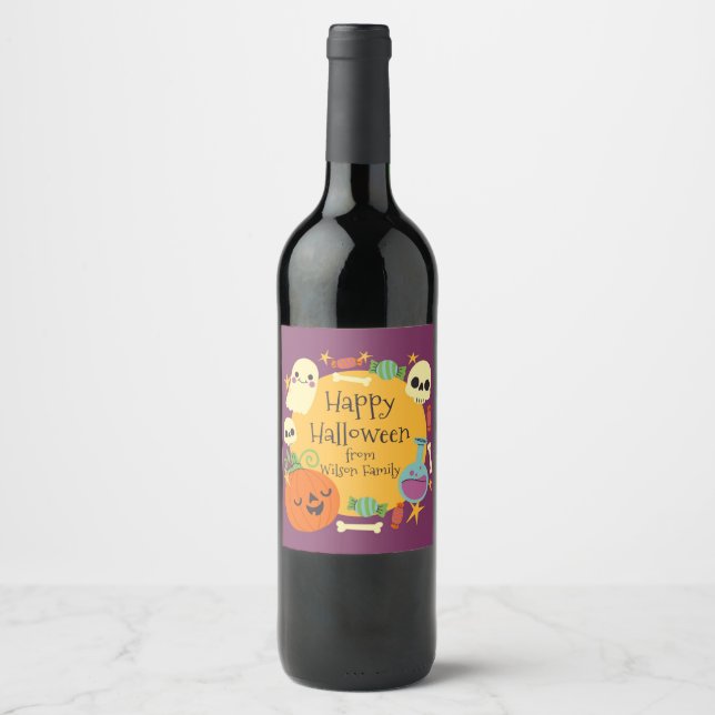 Etiqueta Para Botella De Vino Retro Halloween Spooky (Anverso)