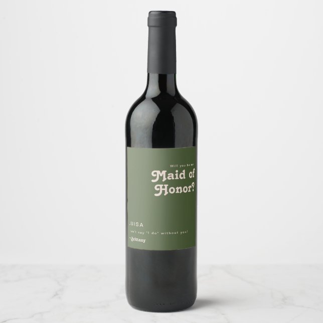 Etiqueta Para Botella De Vino Retro simple | Propuesta De Mujer De Honor Verde D (Anverso)