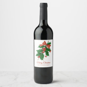 Etiqueta Para Botella De Vino Retro Vintage Merry Christmas Holly Bow Nombre