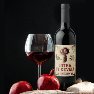 Etiqueta Para Botella De Vino Retro Vintage Mystery Red Escape Room Latin Words