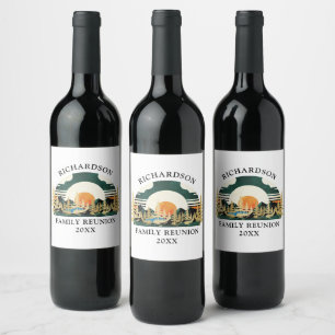 Etiqueta Para Botella De Vino Reunión de familia de Personalizados blancos verde