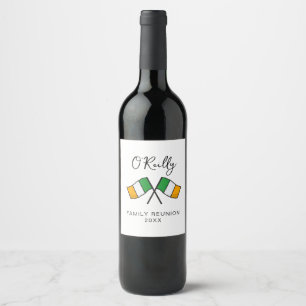 Etiqueta Para Botella De Vino Reunión familiar de la bandera irlandesa 