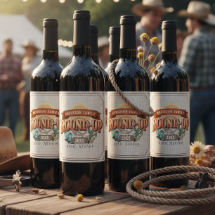 Etiqueta Para Botella De Vino Reunión Familiar Western Round-Up ID1318