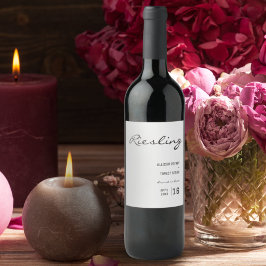 Etiqueta Para Botella De Vino Riesgo del Boda de fuentes minimalistas blancas y