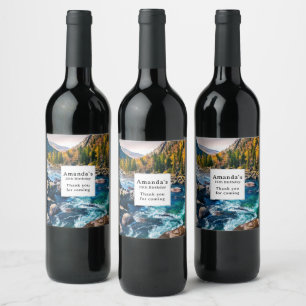 Etiqueta Para Botella De Vino Río y montañas Fotografía cumpleaños