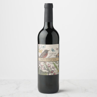 Etiqueta Para Botella De Vino Robin Elegant Bird Butterfly Arte Francés