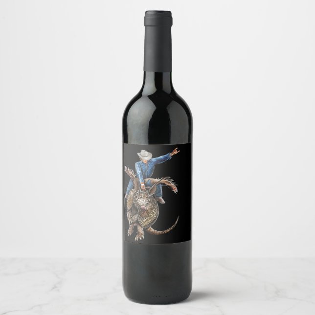 Etiqueta Para Botella De Vino Rodeo Bull Rider Armadillo Broncodillo (Anverso)