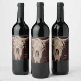 Etiqueta Para Botella De Vino Rodeo de campo Oeste Brown Bull Skull