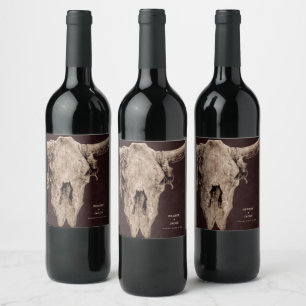 Etiqueta Para Botella De Vino Rodeo de campo Oeste Brown Bull Skull