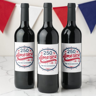 Etiqueta Para Botella De Vino Rojo Blanco y Azul 250.º Aniversario de América