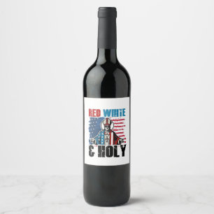 Etiqueta Para Botella De Vino Rojo Blanco y Santo Papa León XIV, 4 de julio