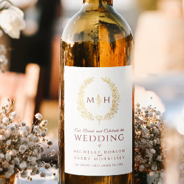 Etiqueta Para Botella De Vino rojo oscuro boda de arte de hoja de oro dibujada a