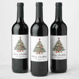 Etiqueta Para Botella De Vino Rojo Verde Árbol de Navidad Chic Feliz Navidad